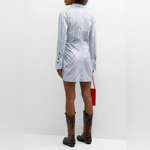 GANNI Striped Twill Fitted Zip-Front Tunic Dress - Picture 4 of 9